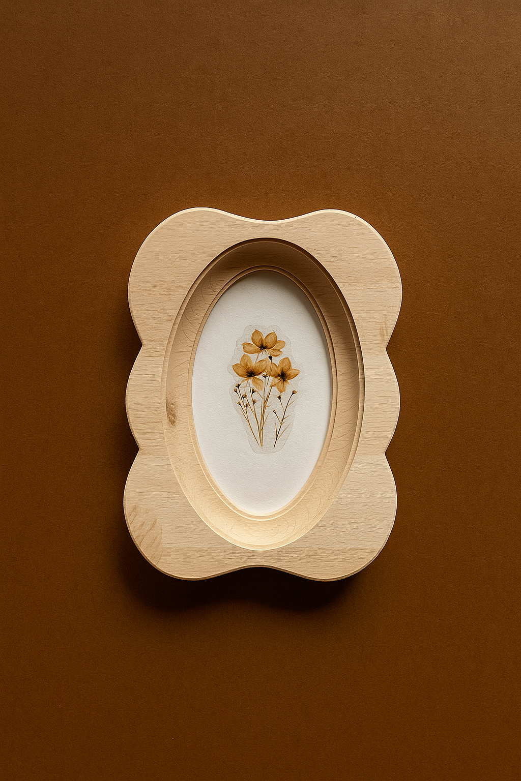 Wooden frame with a floral design on a brown background